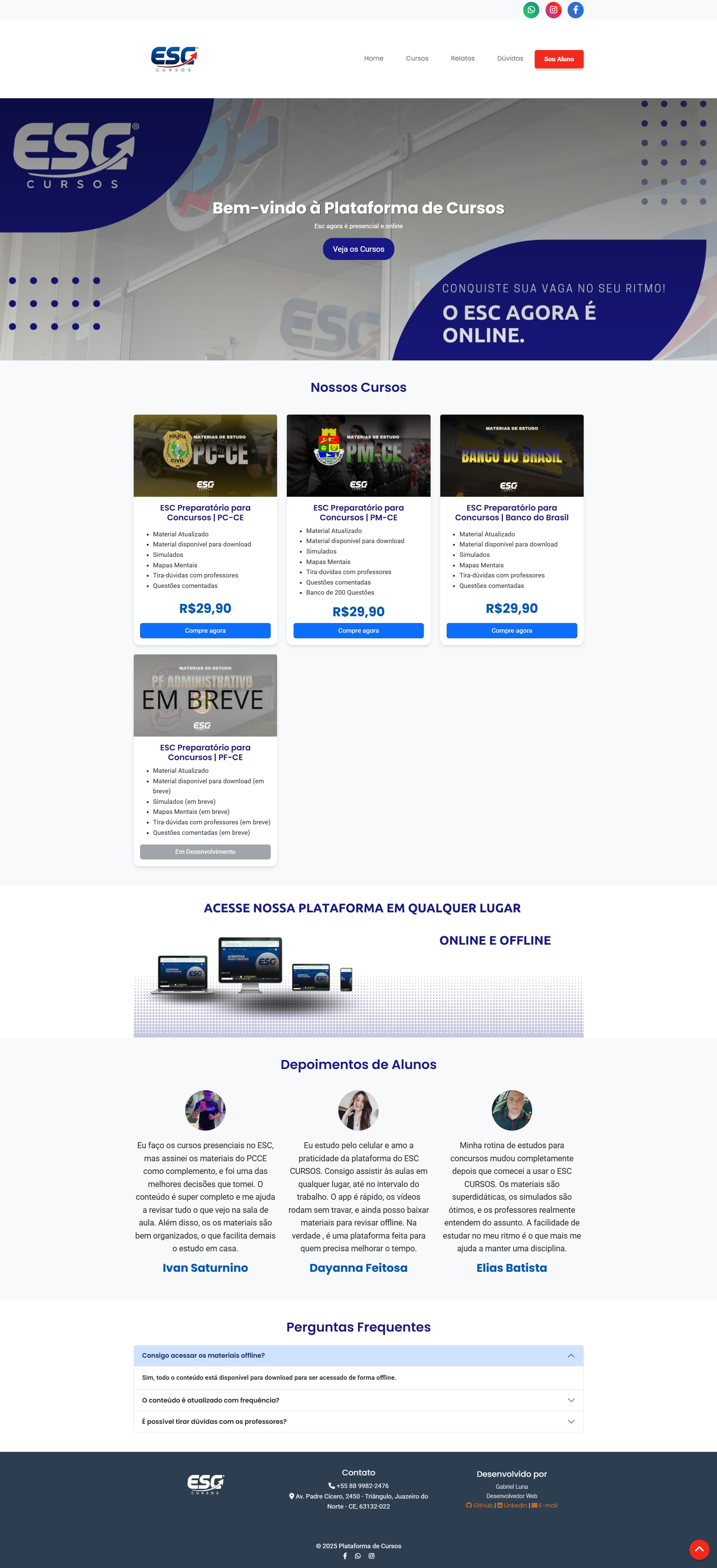 Captura de tela do projeto Esc Cursos mostrando layout responsivo